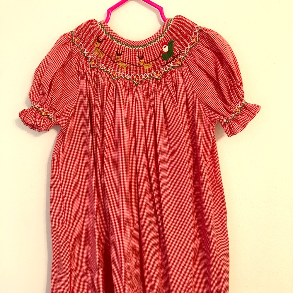 Smocked red/white gingham Christmas dress (5)
